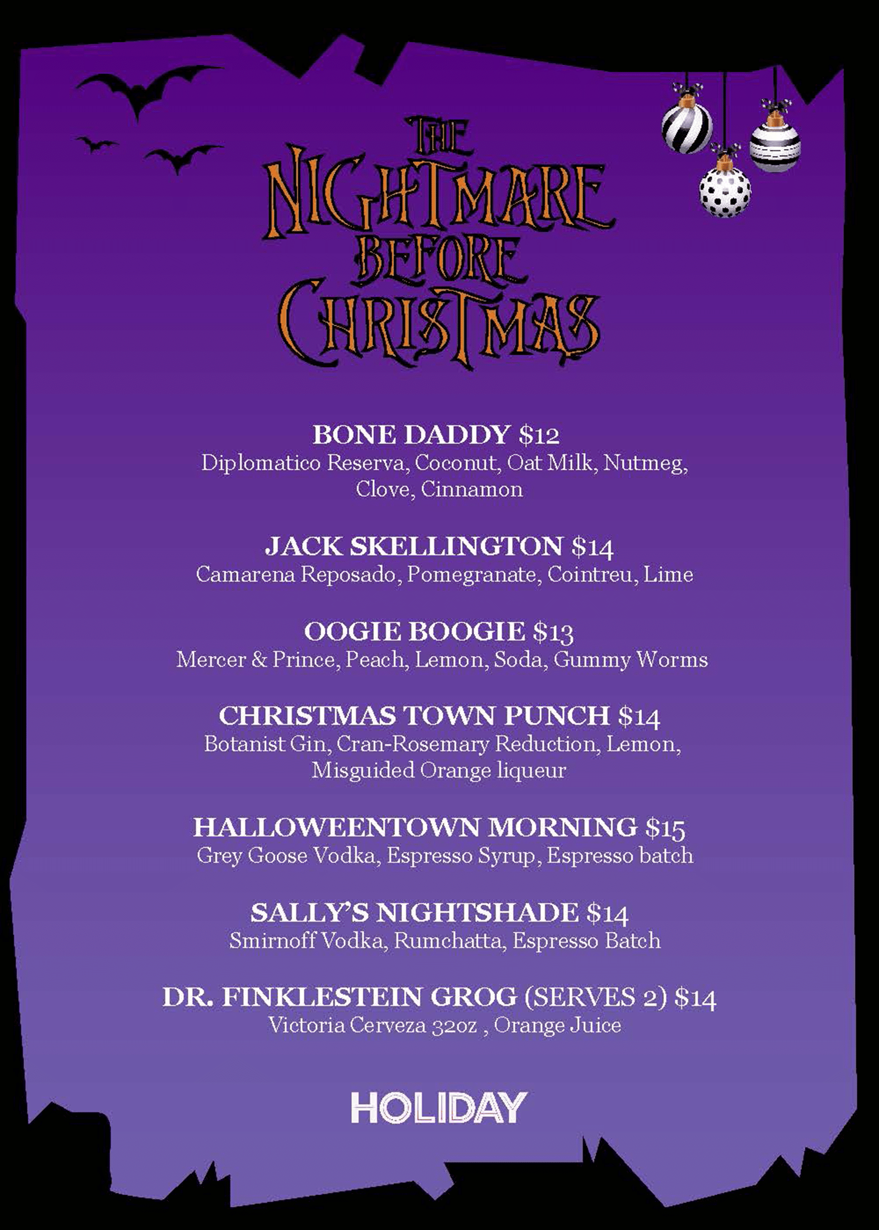 Nightmare Before Christmas Menu