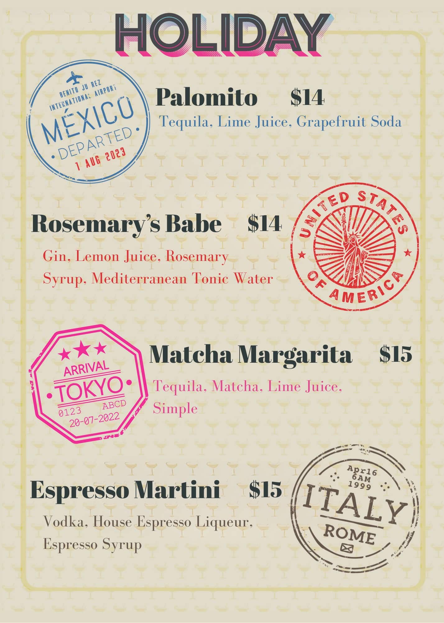 HOLIDAY Bar Atlanta menu